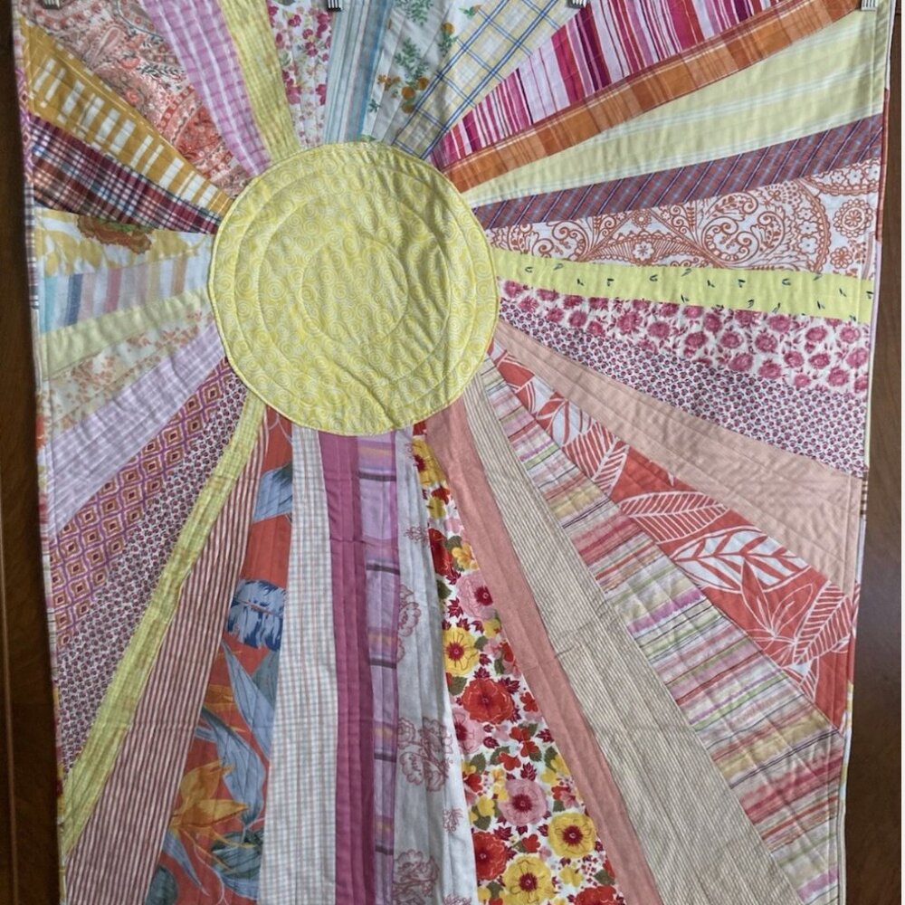 Handmade Sunshine Quilt Vintage Fabrics Cotton Backing And Filling 36” X 42”